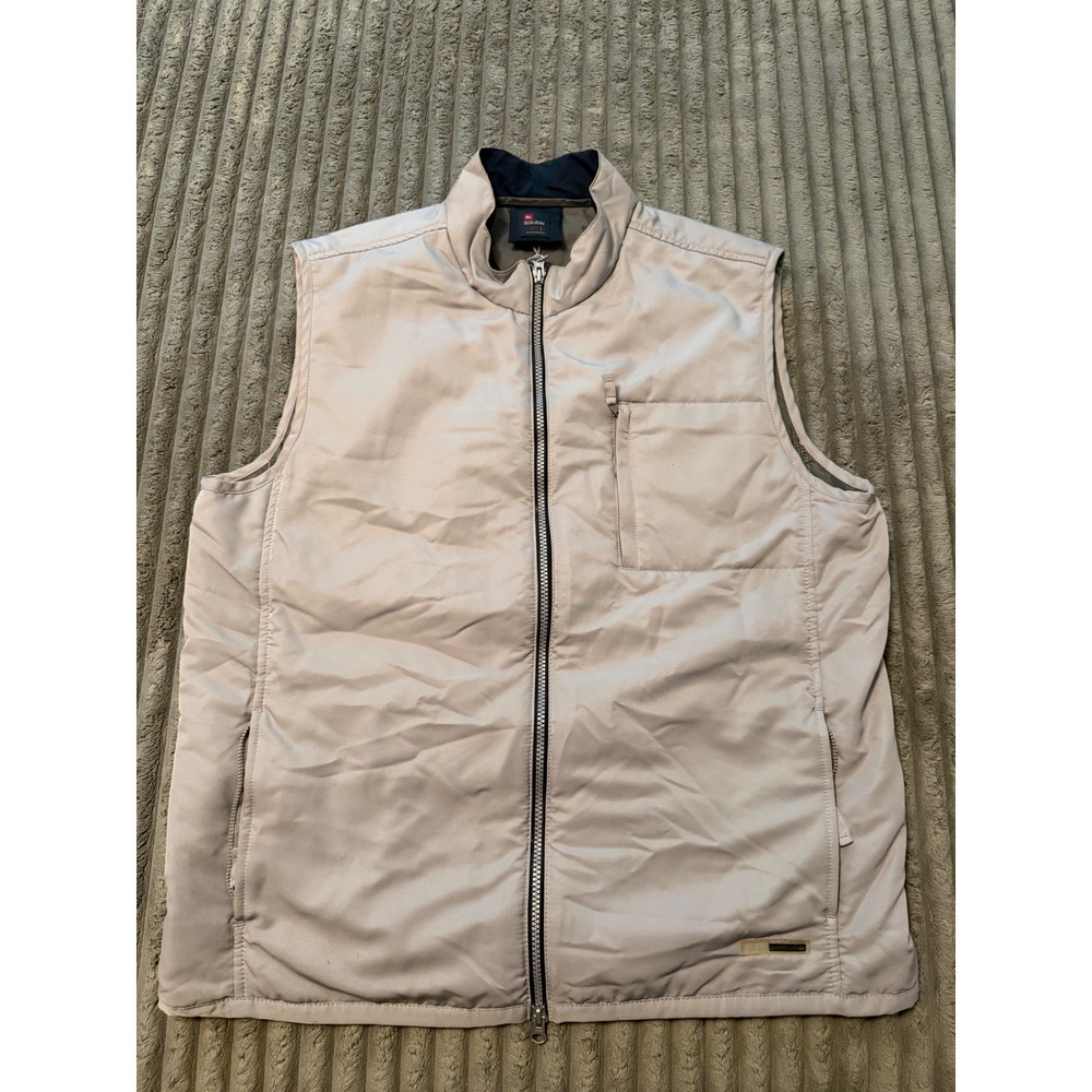 Quiksilver Quikjean 070 Mens Puffer Vest Tan Full Zip Mock Neck Jacket Large